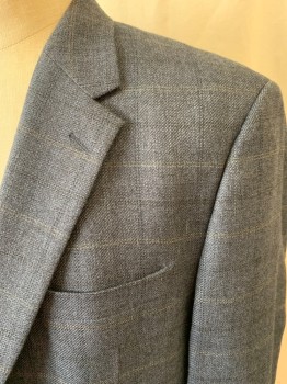 JOS A. BANK , Navy Blue, Black, Brown, Khaki Brown, Wool, Plaid, Notched Lapel, Single Breasted, Button Front, 2 Buttons, 3 Pockets
