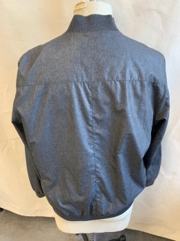 Mens, Casual Jacket, SEAN JOHN, Charcoal Gray, Black, Nylon, Polyester, Heathered, 2XL, Ribbed Knit Collar Attached, Long Sleeves Cuffs & Hem, Black Lining, Zip Front, 3 Pockets with Zipper,