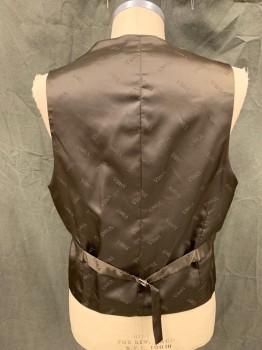 Mens, Suit, Vest, VINCI, Dk Brown, Polyester, Rayon, Solid, 40R, Vest, Button Front, 2 Pockets, Satin Back with Self Back Belt