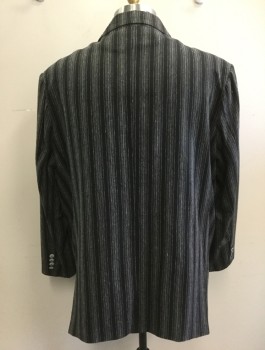 SMOKEY JOE'S, Black, White, Linen, Cotton, Stripes - Pin, Single Breasted, Notched Lapel, 2 Buttons, 3 Pockets, Solid Black Lining