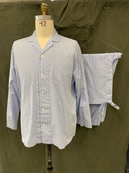 Mens, Sleepwear PJ Top, NORDSTROM, Blue, White, Navy Blue, Cotton, Plaid, XL, Single Breasted, Collar Attached, Notched Lapel, 2 Pockets, Long Sleeves,