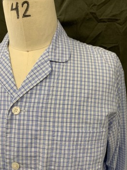 Mens, Sleepwear PJ Top, NORDSTROM, Blue, White, Navy Blue, Cotton, Plaid, XL, Single Breasted, Collar Attached, Notched Lapel, 2 Pockets, Long Sleeves,