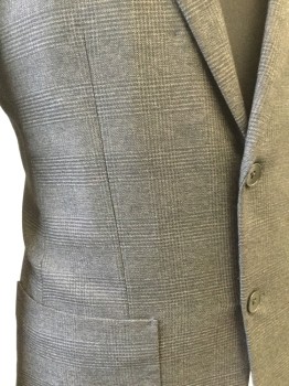 THEORY, Gray, Black, Wool, Synthetic, Plaid-  Windowpane, Notched Lapel, Collar Attached, 2 Buttons,  2 Pockets,