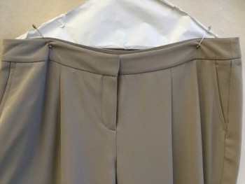 VALETTE, Khaki Brown, Polyester, Solid, 1.5" Waistband, 1 Pleat Front, Zip Front, 3 Pockets