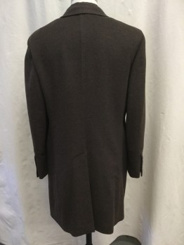 Mens, Coat, Overcoat, BRUNELLO CUCINELLI, Chocolate Brown, White, Wool, Heathered, M, 38, Notched Lapel, Double Breasted Closure, 3 Flap Besom Pockets, Panelled Cuffs, Back Vent, At the Knee Length