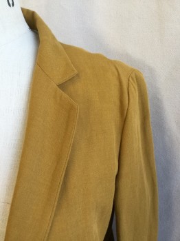 Womens, Blazer, ZARA, Mustard Yellow, Cotton, Linen, Solid, B:36, S, Notched Lapel, Single Breasted, 1 Large Wooden Button Front,  Partially White Lining,  2 Slant Pockets, Long Sleeves,
