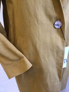 ZARA, Mustard Yellow, Cotton, Linen, Solid, Notched Lapel, Single Breasted, 1 Large Wooden Button Front,  Partially White Lining,  2 Slant Pockets, Long Sleeves,