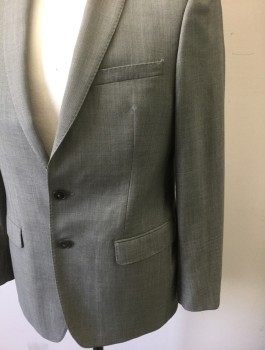 CALVIN KLEIN, Taupe, White, Wool, 2 Color Weave, Single Breasted, Thin Peaked Lapel, 2 Buttons, 3 Pockets, Hand Picked Stitching Detail, Brown Solid Lining