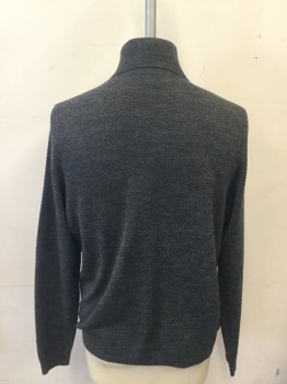 Mens, Cardigan Sweater, NORDSTROM, Medium Gray, Wool, Acrylic, Heathered, XLT, Zip Front, Diamond Textured Knit, Stand Collar, Ribbed Knit Collar/Waistband/Cuff