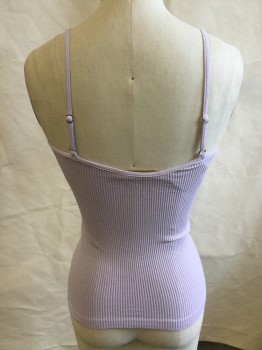 Womens, Top, FREE PEOPLE, Lavender Purple, Nylon, Spandex, Solid, XS/S, Lavender Ribbed, Deep V-neck with Fine/sheer Inlay, Adjustable Spaghetti Straps