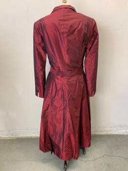 Womens, Evening Gown, NL, Red Burgundy, Synthetic, W: 30, B: 34, Wrap Dress, Deep V Plunge, Long Sleeves, Self Belt Waist, Floor Length Hem