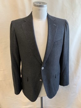 BARTORELLI NAPOLI, Dk Gray, White, Cashmere, Silk, 2 Color Weave, 2 Buttons, 3 Pockets, Notched Lapel, 4 Button Sleeves, Double Vent, White Top Stitch
