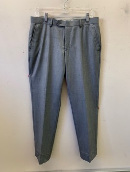 Mens, Suit, Pants, RENOIR, Gray, Polyester, Rayon, Solid, I:32, W:34, Flat Front, Button Tab, Zip Fly, 4 Pockets, Belt Loops