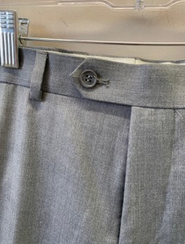 Mens, Suit, Pants, RENOIR, Gray, Polyester, Rayon, Solid, I:32, W:34, Flat Front, Button Tab, Zip Fly, 4 Pockets, Belt Loops