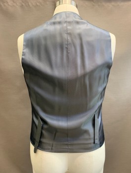 Mens, Suit, Vest, HIGH SOCIETY, Black, White, Wool, Glen Plaid, 40R, V-N, Single Breasted, Button Front, 5 Buttons, 2 Pockets at Waist, Belted Back (Missing Buckle)
