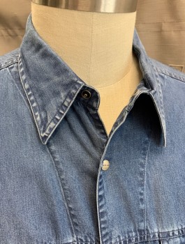 Mens, Casual Shirt, AXIS, Denim Blue, Lyocell, Solid, XL, Chambray, L/S, Snap Front, Collar Attached, 2 Patch Pockets with Flaps