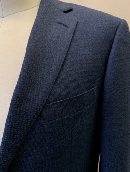 Mens, Suit, Jacket, M&S, Blue, Wool, Solid, 38S, 2 Button, Flap Pockets, Double Vent