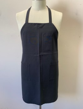 N/L, Black, Polyester, Solid, 3 Patch Pockets: 1 Skinny Pen Pocket at Chest, 2 Larger Pockets at Hips, Self Ties at Waist