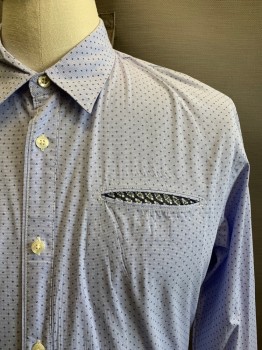 SCITCH & SODA, Lt Blue, Navy Blue, Polyester, Cotton, Dots, L/S, Button Front, Collar Attached, Chest Pocket