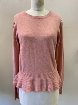 Womens, Pullover Sweater, Frame, Pink, Cashmere, Solid, M, L/S, Crew Neck, Flared Bottom