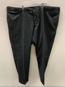 NL, Charcoal Gray, Wool, Herringbone, F.F, Zip Front, 2 Side Pockets, Belt Loops, 2 Back Pockets, Cuffs