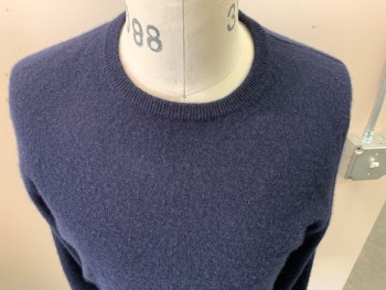 Mens, Pullover Sweater, JCREW, Navy Blue, Cashmere, Solid, M, L/S, CN,