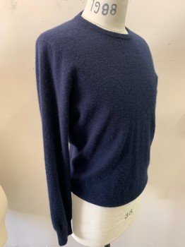 Mens, Pullover Sweater, JCREW, Navy Blue, Cashmere, Solid, M, L/S, CN,