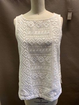 Womens, Top, MADEWELL, White, Polyester, Solid, Geometric, XS, Slvls, Crew Neck, See Through Back Panel