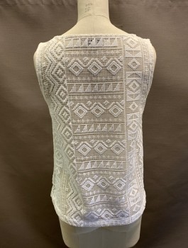 MADEWELL, White, Polyester, Solid, Geometric, Slvls, Crew Neck, See Through Back Panel