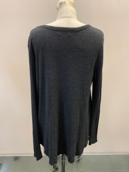 Womens, Top, T. LA, Dk Gray, Poly/Cotton, S, Waffled, CN, Cut Out Triangle At Neck, L/S, Over Sized Fit