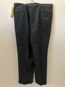 SLATES, Black, Wool, Solid, Pleated Front, Zip Front, Belt Loops, 4 Pckts, Cuffed