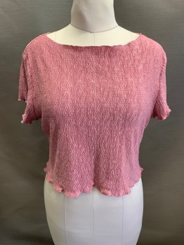 COMPLETED, Mauve Pink, Rayon, Textured Fabric, Boat Neckline, S/S, Serged Edges