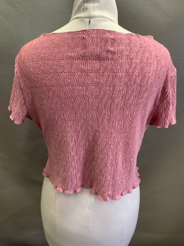 Womens, Top, COMPLETED, Mauve Pink, Rayon, Textured Fabric, L, Boat Neckline, S/S, Serged Edges