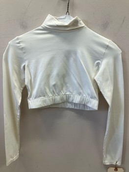 DANSKIN, White, Spandex, Solid, Turtleneck, L/S, Cropped, Zip Back, Multiple