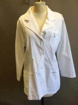 LANDAU, White, Poly/Cotton, Solid, Womens Doctor Jacket, 3 Button Single Breasted, 5 Pockets,
