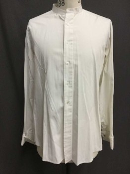 NO LABEL, Off White, Cotton, Solid, Long Sleeves, Button Front, Collarless, French Cuffs, Black Cuff Buttons