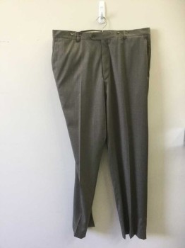 Mens, Slacks, CREMEUX, Lt Brown, Wool, Synthetic, Heathered, 35, 38, Flat Front, Zip Fly, 4 Pockets,