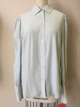 FRAME, Baby Blue, Silk, Solid, Baby Blue, Button Front, Collar Attached, Long Sleeves,