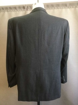 Mens, Suit, Jacket, THE CLOTHIER, Charcoal Gray, Wool, Heathered, 44R, Notched Lapel, 2 Button Single Breasted, 1 Welt Pocket, 2 Pockets with Flaps. Single Vent Center Back,