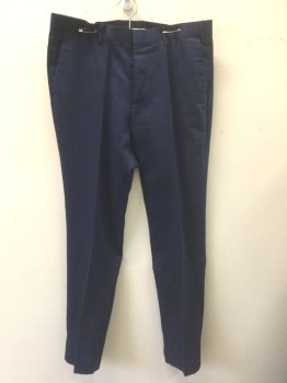 H&M, Navy Blue, Cotton, Linen, Solid, Flat Front, Zip Fly, 4 Pockets, Slim Straight Leg
