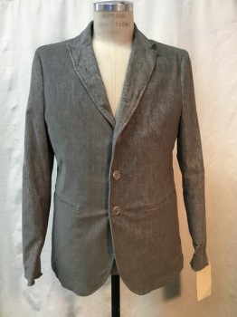 Mens, Sportcoat/Blazer, JOHN VARVATOS, Gray, Cotton, Elastane, Heathered, 38R, Gray Corduroy, Peaked Lapel, 4 Buttons, Wire at Hem of Sleeves, Collar and Lapel