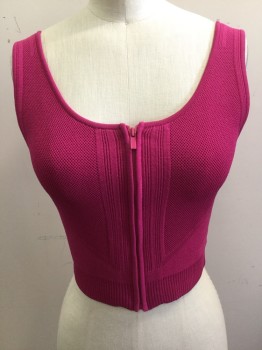 Womens, Top, OHNE TITEL, Hot Pink, Rayon, Nylon, Solid, XS, Tank, Knit, Cropped, Zip Front, Micro Waffle Weave, Striped Knit