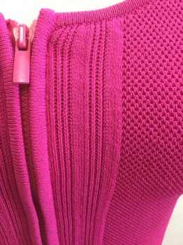 OHNE TITEL, Hot Pink, Rayon, Nylon, Solid, Tank, Knit, Cropped, Zip Front, Micro Waffle Weave, Striped Knit