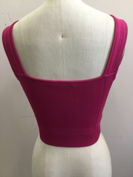 Womens, Top, OHNE TITEL, Hot Pink, Rayon, Nylon, Solid, XS, Tank, Knit, Cropped, Zip Front, Micro Waffle Weave, Striped Knit