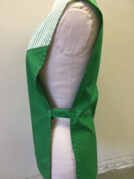 FASHION SEAL, Kelly Green, White, Polyester, Cotton, Solid, Stripes, Square Neck, White and Green Striped Yolk, Solid Body,  Pull Over, Side Tabs with Snaps
