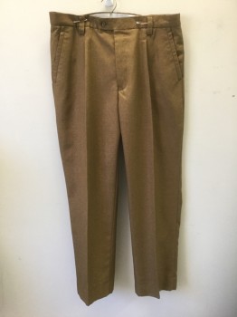 STEVE HARVEY, Caramel Brown, Rayon, Solid, Single Pleat,  Button Tab Waist, Zip Fly, Thick 1/2" Wide Belt Loops, 4 Pockets, Relaxed Leg, 90's/00's