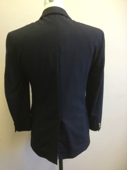 MOORES, Navy Blue, Polyester, Wool, Solid, Single Breasted, 2 Gold Buttons,  Notched Lapel,
