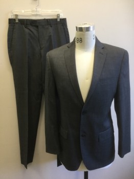 HUDSON'S BAY, Gray, Dk Gray, Wool, 2 Color Weave, Gray/Dark Gray Dotted Weave, Single Breasted, Notched Lapel, 2 Buttons, 3 Pockets, Gray with Self Dot Pattern Lining