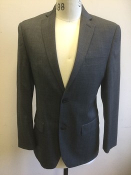 HUDSON'S BAY, Gray, Dk Gray, Wool, 2 Color Weave, Gray/Dark Gray Dotted Weave, Single Breasted, Notched Lapel, 2 Buttons, 3 Pockets, Gray with Self Dot Pattern Lining