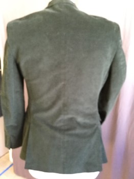 BAR III, Forest Green, Cotton, Spandex, Solid, Forrest Green Fine Corduroy, with Green Deer Print Lining, Notched Lapel, Single Breasted, 2 Button Front, 3 Pockets, Long Sleeves,, 2 Split Back Hem